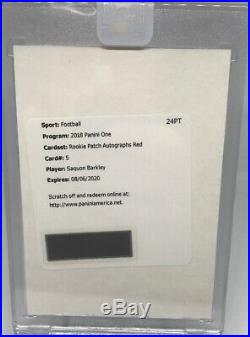 2018 One Saquon Barkley Rookie Patch Auto Red RPA RC SSP /25 Redemption Unused