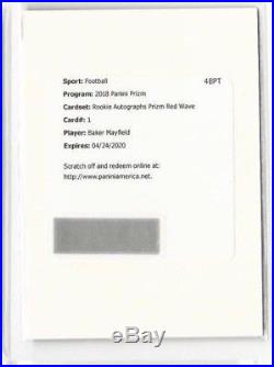 2018 Panini Prizm BAKER MAYFIELD RED WAVE Prizm Rookie Auto Redemption /199 RC