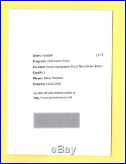 2018 Panini Prizm BAKER MAYFIELD Rookie Auto Neon Green Pulsar SP RC Redemption