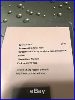 2018 Prizm Baker Mayfield Rookie Card AUTO Neon Green Pulsar Redemption
