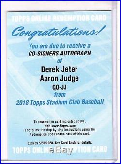 2018 Stadium Club Derek Jeter & Aaron Judge SP CO-SIGNERS AUTO #/10 Redemption