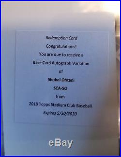 2018 Stadium Club Shohei Ohtani Base Card Variation Auto Angels RC Redemption