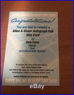 2018 Topps Allen & Ginter CHRIS EVANS (CPT AMERICA) FSA-CE Redemption Card