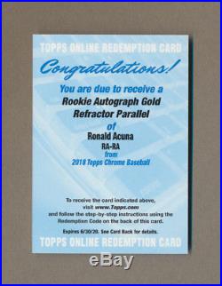 2018 Topps Chrome Gold Refractor Ronald Acuna Autograph AUTO Redemption UNUSED