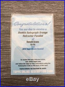 2018 Topps Chrome Ronald Acuna Autograph Orange Refractor Parallel Redemption