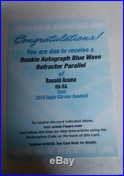 2018 Topps Chrome Ronald Acuna Blue Wave Refractor Auto Unused Redemption