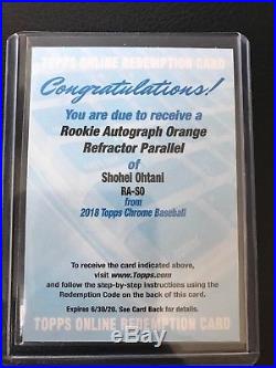 2018 Topps Chrome SHOHEI OHTANI Rookie AUTO- Orange Refractor /25 Redemption
