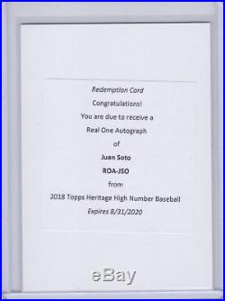 2018 Topps Heritage High JUAN SOTO REAL ONE Auto REDEMPTION RC! UNUSED Rookie