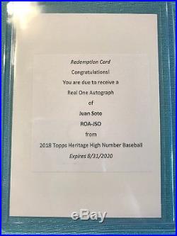 2018 Topps Heritage High Number Nationals Juan Soto RC Auto Redemption Unused