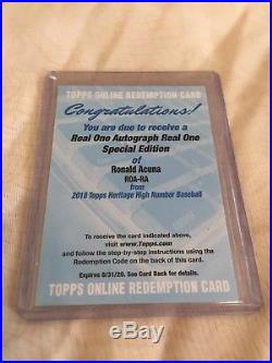 2018 Topps Heritage High Number Real One RONALD ACUNA Auto Redemption Red Ink 69
