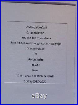 2018 Topps Inception Aaron Judge Rookie & Emerging Star Orange Auto REDEMPTION