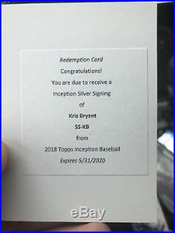 2018 Topps Inception Silver Signing Auto Kris Bryant Redemption Cubs Hot