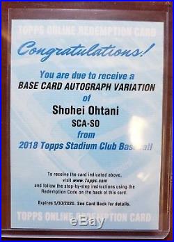 2018 Topps Stadium Club Shohei Ohtani Otani Auto Redemption Autograph SCA-SO