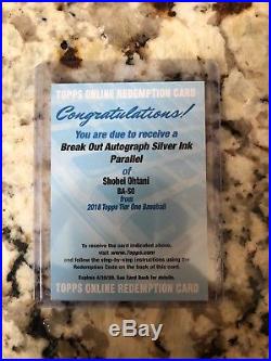 2018 Topps Tier One Break Out Shohei Ohtani Silver Ink Auto Rc Redemption #/10