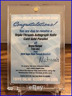 2018 Topps Triple Threads Redemption Bryce Harper Auto Relic Gold # To 9