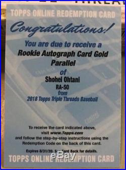 2018 Topps Triple Threads Shohei Ohtani Rc Auto Gold Parallel Sp Redemption /25
