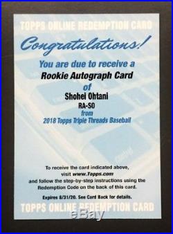 2018 Topps Triple Threads Shohei Ohtani Rookie Auto Redemption Angels Serial #'d