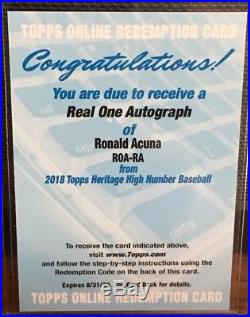 2018 topps heritage high number real one autograph ronald acuna redemption