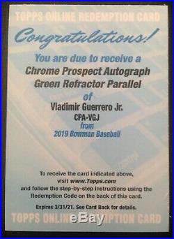 2019 Bowman Chrome Prospect Vladimir Guerrero Jr Auto Green Refractor Redemption