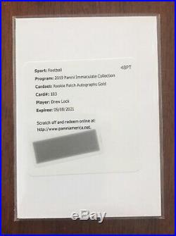 2019 Panini Immaculate Drew Lock RPA Rookie Patch Auto GOLD /25 Redemption