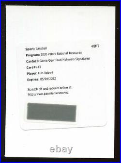 2020 National Treasures Luis Robert Game Gear Dual Jersey Auto Rookie Redemption