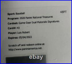 2020 National Treasures Luis Robert Game Gear Materials Auto RC Redemption