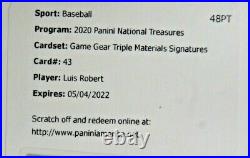 2020 Panini National Treasures Game Gear Triple Materials Auto Luis Robert