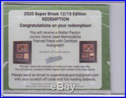 2020 Super Break Jumbo Game Used Mem Certified Auto WALTER PAYTON Redemption