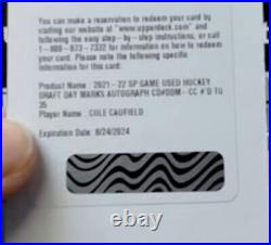 2021-22 Upper Deck Sp Game Used Cole Caufield Draft Day Marks Redemption #/35