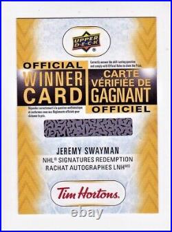 2021-22 Upper Deck Tim Hortons NHL Signatures Jeremy Swayman Auto Rc Redemption