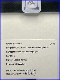 2021 Panini One and One Scottie Barnes Prime Patch Rookie Jersey AUTO REDEMPTION