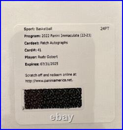 2022-23 Immaculate Rudy Gobert GAME WORN PATCH ON CARD AUTO /49 Redemption MINN