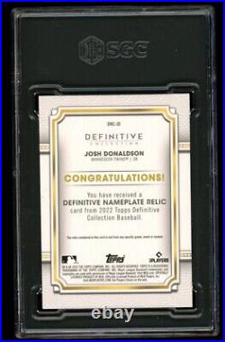2022 Topps Definitive Josh Donaldson Game Used Nameplate Patch O True 1/1 SGC 10