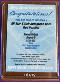 2022 Topps Update Shohei Ohtani All Star Stitch Auto red /10 Redemption Angels