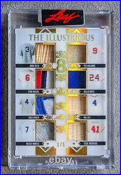 22 Leaf Pearl Babe Ruth Mickey Mantle Ted Williams Mays 8 Patch Bat #1/1 Encased