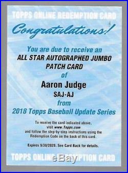 AARON JUDGE 2018 Topps Update All-Star Jumbo Patch Autograph #/10 REDEMPTION