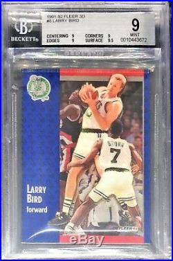 BGS 9 with9.5 LARRY BIRD 1991-92 Fleer 3D Acrylic Wrapper Redemption #8 RARE MINT