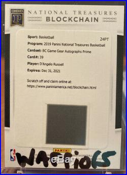 DANGELO RUSSELL 2019-20 Panini National Treasures BC GAME GEAR AUTO PRIME /5 SP