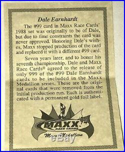 Dale Earnhardt 1994 Maxx Medallion 1988 Maxx Redemption RC ROOKIE #775/999 RARE