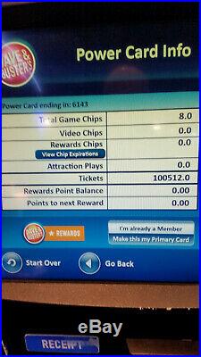 Dave and Busters Power Card With 100,512 Redemption tickets and 8 Game Chips