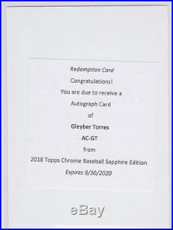 GLEYBER TORRES 2018 Topps Chrome Sapphire Edition AUTOGRAPH REDEMPTION RC SP