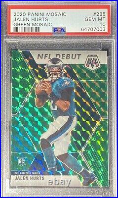 Jalen Hurts 2020 Mosaic Green Prizm NFL Debut Rookie Card PSA Gem 10