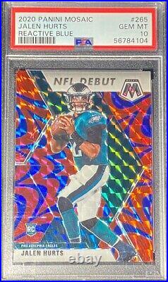 Jalen Hurts 2020 Mosaic Reactive Blue Prizm NFL Debut Rookie Card PSA Gem 10