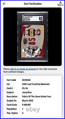 Jerry Rice 2005 Leaf Certified Materials #FG36 game worn jersey 49ers