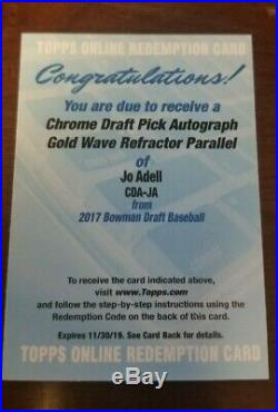 Jo Adell 2017 Bowman Chrome Auto Draft Gold Wave Refractor /50 Redemption Rookie