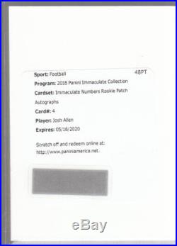 Josh Allen 2018 Panini Immaculate Numbers Rookie Patch Auto #/17 Redemption