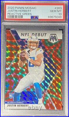 Justin Herbert 2020 Mosaic Reactive Green Prizm NFL Debut Rookie Card PSA Gem 10