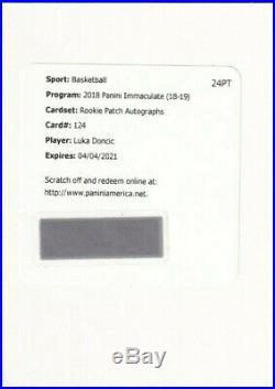 LUKA DONCIC Panini Immaculate Rookie Patch Auto RC #/99 Redemption TRUE RPA