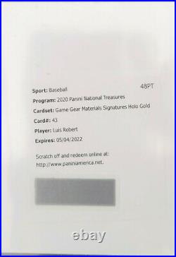 Luis Robert 2020 National Treasure Game Gear Materials Auto Holo Gold #d 10 25