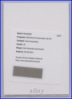 Luka Doncic Dirk Nowitzki 2018-19 Panini Immaculate Dual Auto Redemption /10